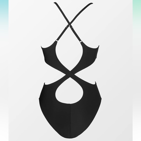 CUPSHE Women Crisscross Back Ruched One Piece Swimsuit Cut Out V Neck High - Picture 6 of 8